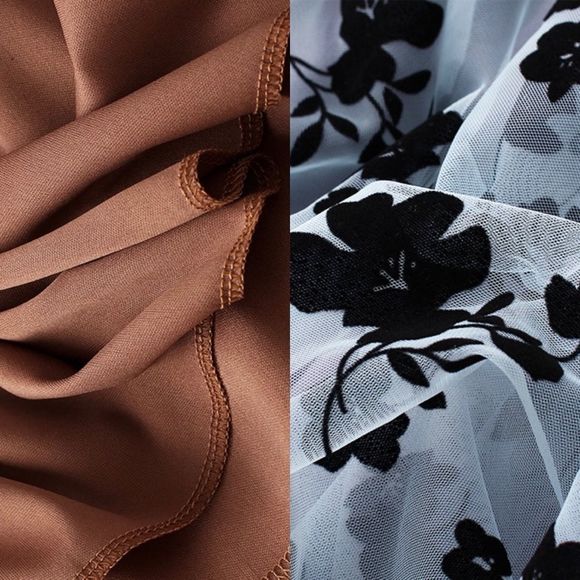 CARAMEL TULLE MAXI SKIRT LAYERED with BLACK FLORAL PRINT - Picture 10 of 10